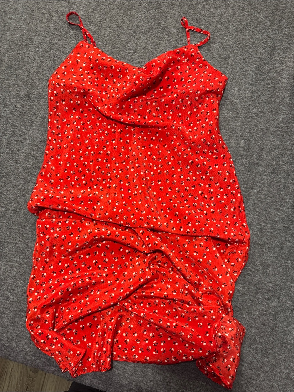 Red Floral Cowl Neck Slip Dress